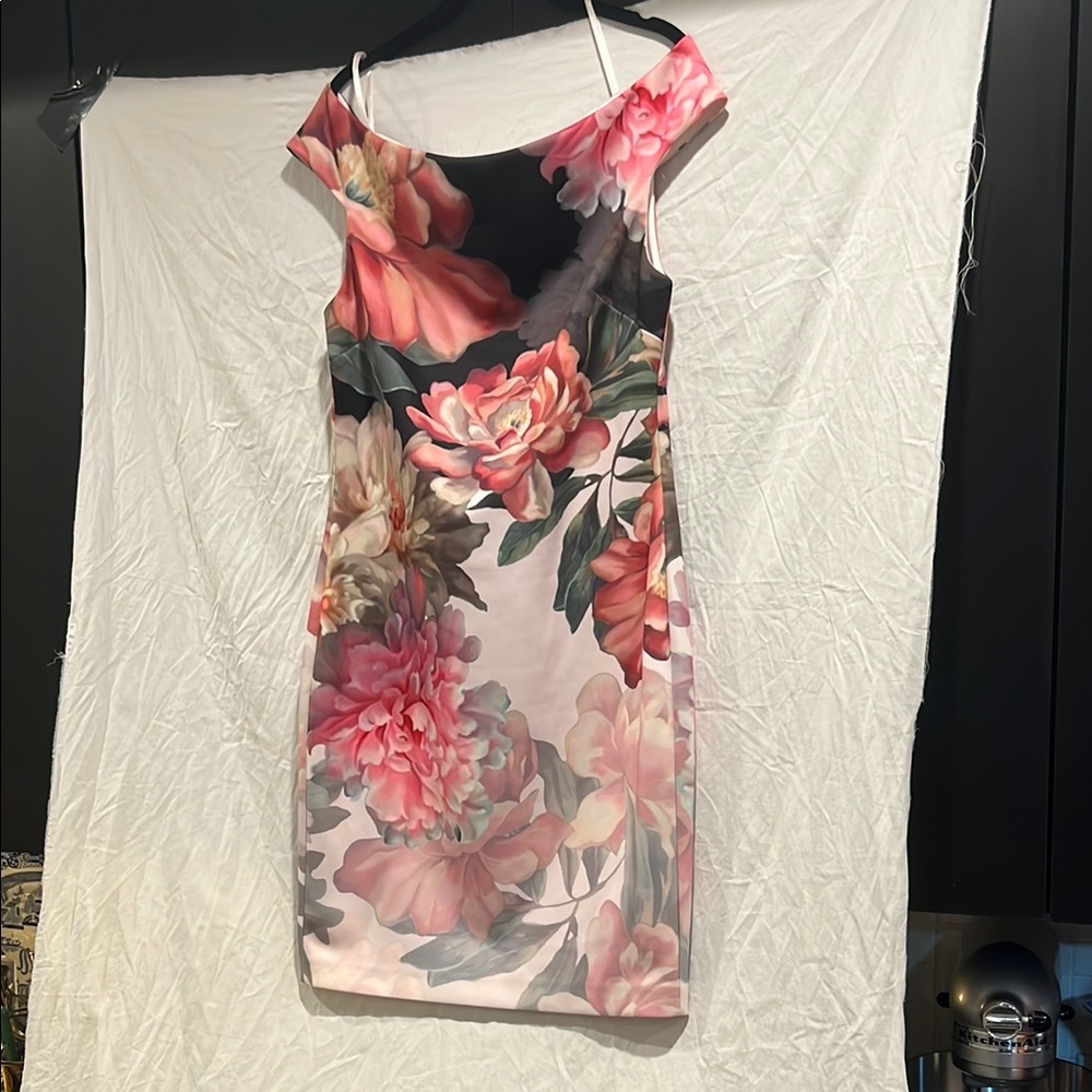 Ted Baker off shoulder Sheath Dress in Pink and Orange